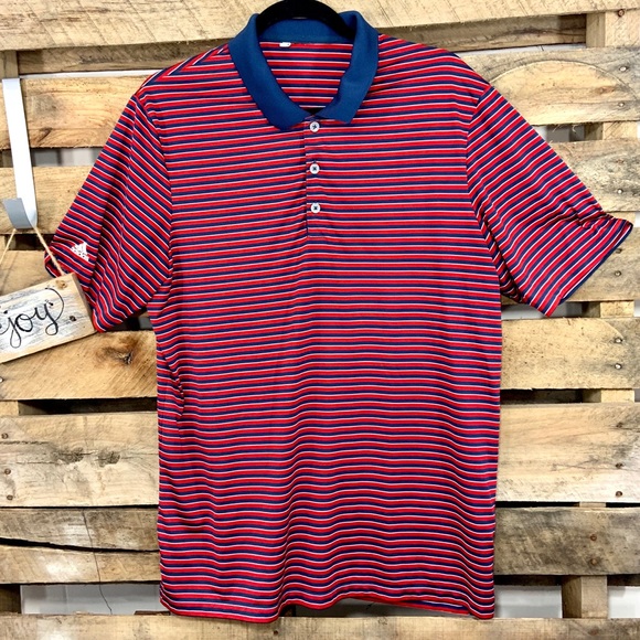 adidas Other - ADIDAS Polo Red/Navy Stripe Polo Size XL